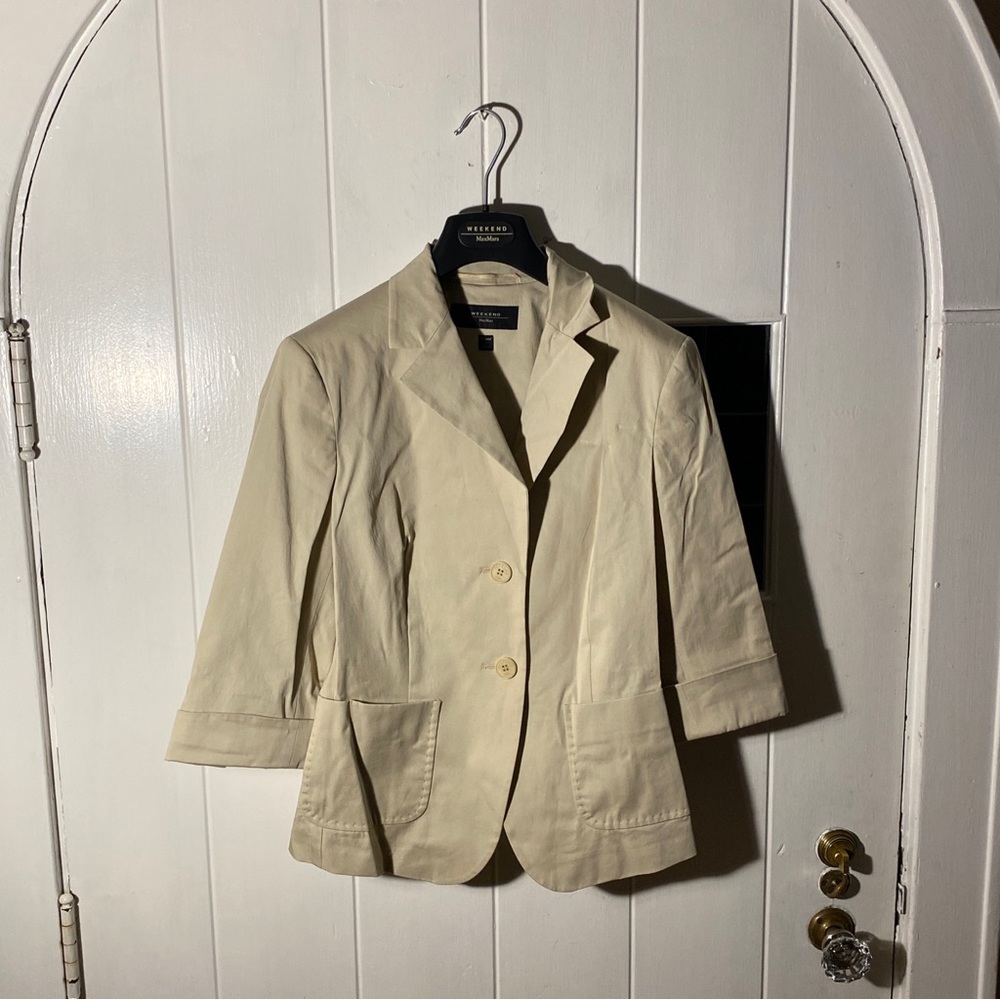 (1) Trendy Tan Weekend Max Mara Cotton Blend Blazer/Jacket Women’s Size 10